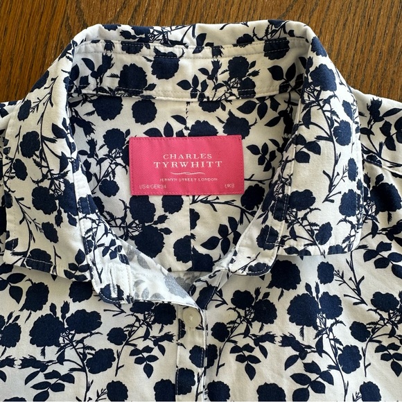 Charles Tyrwhitt Long Sleeve Button Up Navy White Ditsy Floral Work Shirt - Picture 4 of 6
